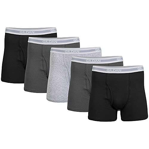 Gildan Herren Unterwäsche Boxershorts, Multipack Retroshorts, Schwarz/Anthrazit/Sportgrau (5er-Pack, kürzere Länge), Large von Gildan