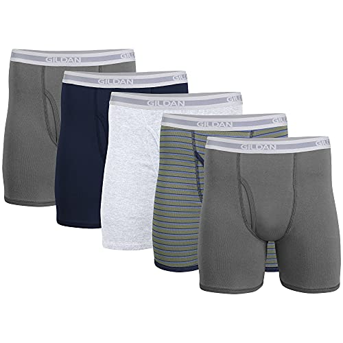 Gildan Herren Boxershorts, reguläres Bein, Multipack Retroshorts, Anthrazit/Marineblau/Sportgrau/Militärstreifen/Anthrazit (5er-Pack), Large von Gildan