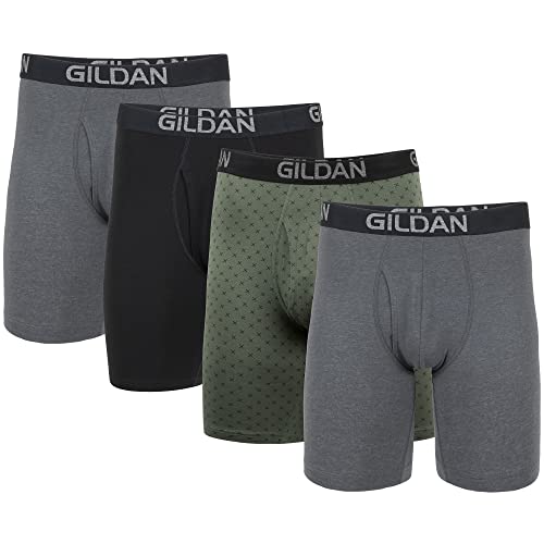 Gildan Herren Boxershorts aus Baumwoll-Stretch, Multipack Retroshorts, Heather Dark Grey/Green Midnight/Blk (4er-Pack), XX-Large von Gildan