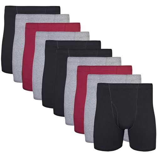Gildan Herren Boxershorts mit verdecktem Bund, Multipack Slip, Schwarz/Granat/Graphit (10er-Pack), Medium von Gildan