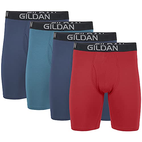 Gildan Herren Boxershorts aus Baumwoll-Stretch, Multipack Retroshorts, Blue Cove/Hawaiian Blue/Heather Red Mark (4er-Pack, langes Bein), X-Large von Gildan
