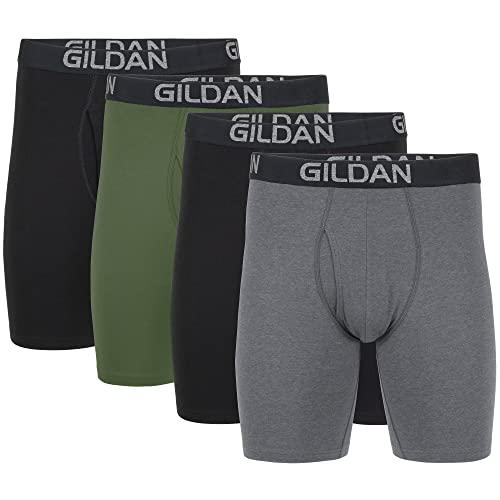 Gildan Herren Cotton Stretch Boxer Multipack Retroshorts, Black Soot/Heather Dark Grey/Green Midnight (4er-pack), M EU von Gildan