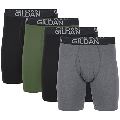 Gildan Herren Cotton Stretch Long Leg Boxer Brief Retroshorts, Black Soot/Heather Dark Grey/Green Midnight (4er-pack), L EU von Gildan