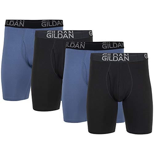 Gildan Herren Boxershorts aus Baumwoll-Stretch, Multipack Retroshorts, Black Ruß/Slate Blue (4er-Pack), XXL von Gildan