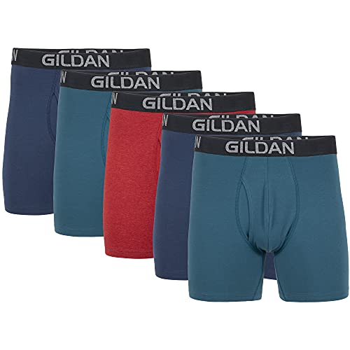Gildan Herren Cotton Stretch Boxer Brief, Multipack Retroshorts, Blue Cove/Hawaiian Blue/Heather Red Mark (5er-Pack, Regular Leg), X-Large von Gildan