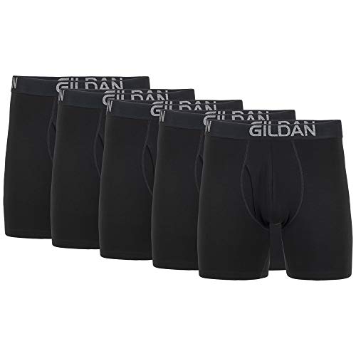 Gildan Herren Cotton Stretch Boxer Brief, Multipack Retroshorts, Schwarzer Ruß (5er-Pack, normales Bein), Medium von Gildan