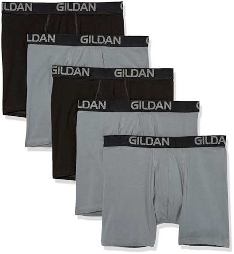 Gildan Herren Boxershorts, Baumwolle, Stretch, Multipack Retroshorts, Grauer Flanell/schwarzer Ruß (5er-Pack), Large von Gildan
