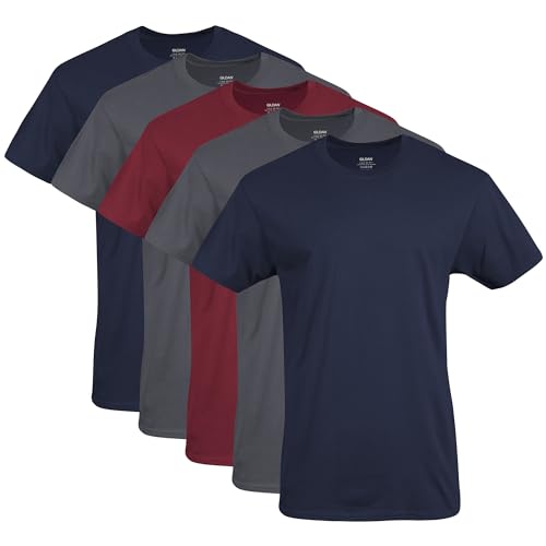 Gildan Herren Crew T-Shirts, Multipack, Style G1100 Unterwäsche, Marineblau/Anthrazit/Kardinalrot (5er-Pack), L von Gildan
