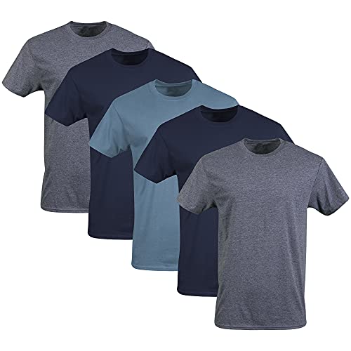 Gildan Herren Crew T-Shirts, Multipack, Style G1100 Unterwäsche, Marineblau/Heather Navy/Indigoblau (5er-Pack), S von Gildan