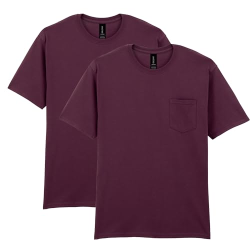 Gildan DryBlend Workwear T-Shirts mit Tasche für Erwachsene, 2er-Pack, Kastanienbraun, XL von Gildan