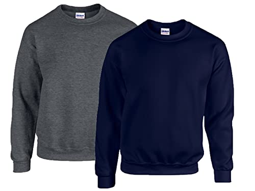 Gildan Herren Fleece Crewneck Sweatshirt Style G18000 Hemd, Blickdicht,1x Dark Heather + 1x Navy + 1x HL Kauf Notizblock, 5XL von Gildan