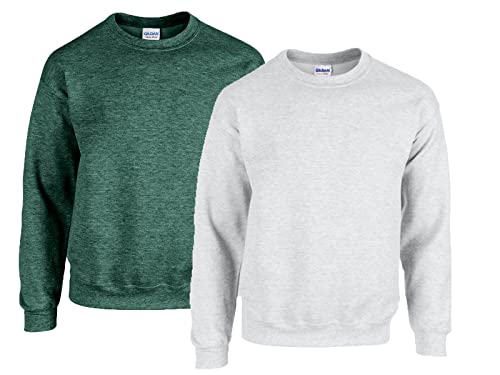 Gildan Herren Fleece Crewneck Sweatshirt Style G18000 Hemd, Blickdicht,1x Heather Dark Green + 1x Ashgrey + 1x HL Kauf Notizblock, XXL von Gildan