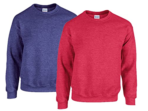 Gildan Herren Fleece Crewneck Sweatshirt Style G18000 Hemd, Blickdicht,1x Heather Dark Navy + 1x Heather Scarlet Red + 1x HL Kauf Notizblock, M von Gildan