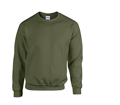 Gildan Herren Fleece Crewneck Sweatshirt Style G18000 Hemd, Blickdicht,1x Military Green & 1x HL Kauf Notizblock, L von Gildan