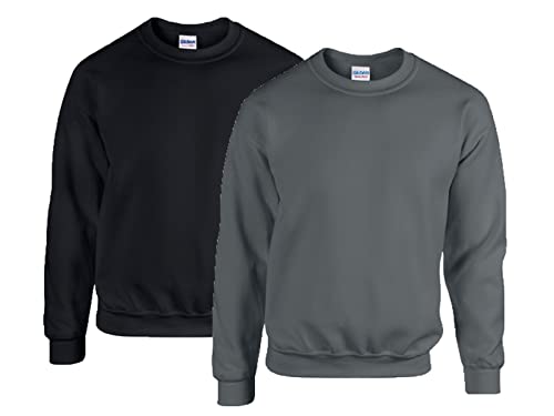 Gildan Herren Fleece Crewneck Sweatshirt Style G18000 Hemd, Blickdicht,1x Schwarz + 1x Anthrazit + 1x HL Kauf Notizblock, L von Gildan