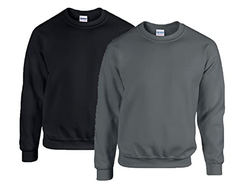 Gildan Herren Fleece Crewneck Sweatshirt Style G18000 Hemd, Blickdicht,1x Schwarz + 1x Anthrazit + 1x HL Kauf Notizblock, M von Gildan