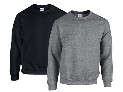 Gildan Herren Fleece Crewneck Sweatshirt Style G18000 Hemd, Blickdicht,1x Schwarz + 1x Graphit + 1x HL Kauf Notizblock, 3XL von Gildan