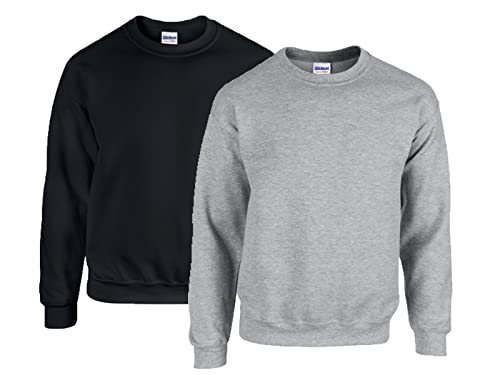 Gildan Herren Fleece Crewneck Sweatshirt Style G18000 Hemd, Blickdicht,1x Schwarz + 1x Sportgrey + 1x HL Kauf Notizblock, 5XL von Gildan