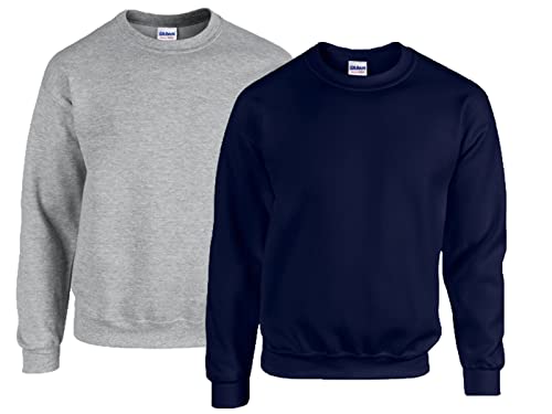 Gildan Herren Fleece Crewneck Sweatshirt Style G18000 Hemd, Blickdicht,1x Sportgrey + 1x Navy + 1x HL Kauf Notizblock, 4XL von Gildan
