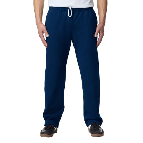 Gildan Herren Fleece-Hose mit Offenem Boden und Taschen Trainingshose, Navy, XXL von Gildan