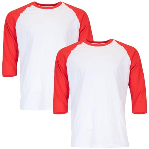 Gildan Uni-Erwachsene Heavy Cotton 3/4 Raglan Style G5700, 2er Pack T-Shirt, Weiß/Rot, L von Gildan