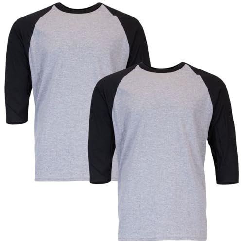 Gildan Herren Heavy Cotton 3/4 Raglan T-shirt Style G5700, Pack of 2 T Shirt, Sport Grau/Schwarz, L EU von Gildan