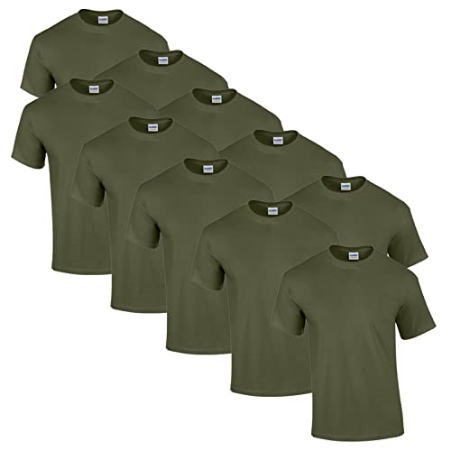 Gildan Herren Heavy Cotton Adult T-Shirt T Shirt, 10x Military Green + 1 HL-Kauf Block, L von Gildan