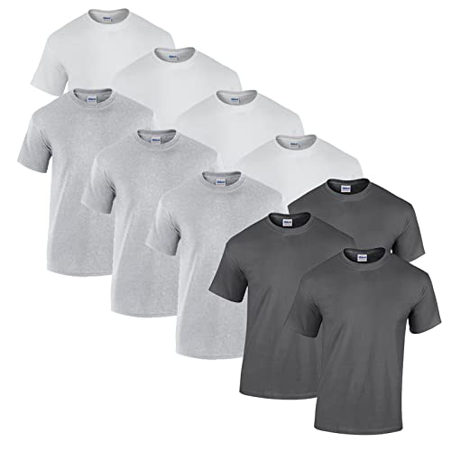Gildan Herren Heavy Cotton Adult T-Shirt T Shirt, 4X Weiss, 3X Sportgrey, 3X Charcoal + 1 HL-Kauf Block, L von Gildan