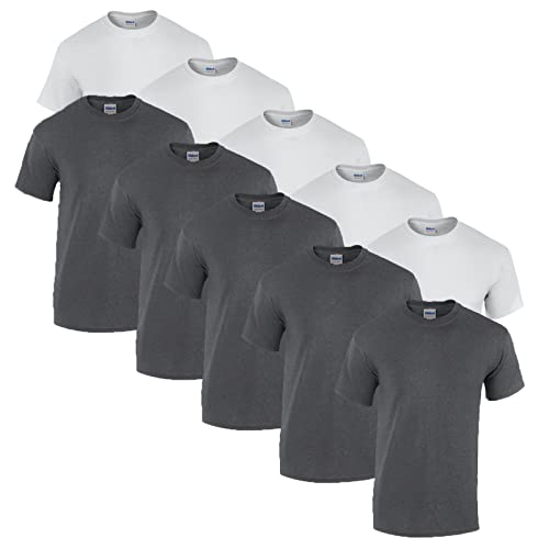 Gildan Herren Heavy Cotton Adult T-Shirt T Shirt, 5X Weiss, 5X Dark Heather + 1 HL-Kauf Block, L von Gildan