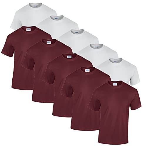 Gildan Herren Heavy Cotton Adult T-Shirt T Shirt, 5X Weiss, 5X Maroon + 1 HL-Kauf Block, XL von Gildan