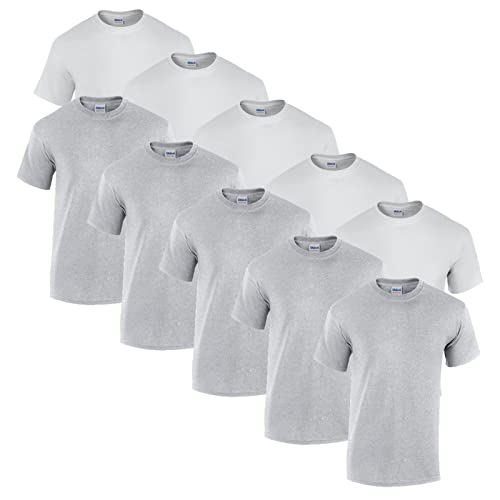 Gildan Herren Heavy Cotton Adult T-Shirt T Shirt, 5X Weiss, 5X Sportgrey + 1 HL-Kauf Block, 5XL von Gildan