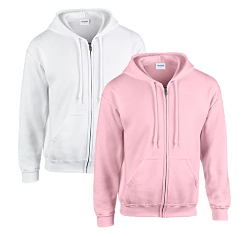 Gildan Herren Kapuzenpullover Adult 50/50. Full Zip Hooded Sweat/18600, Einfarbig (L, 1x Weiss + 1x Light Pink + 1x HL Kauf Notizblock) von Gildan