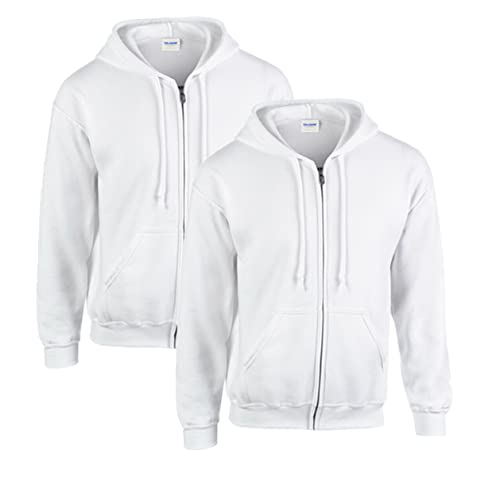 Gildan Herren Kapuzenpullover Adult 50/50. Full Zip Hooded Sweat/18600, Einfarbig (M, 2X Weiss + 1x HL Kauf Notizblock) von Gildan