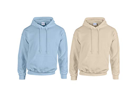 Gildan Herren Kapuzenpullover Adult 50/50. Hooded Sweat/18500, Einfarbig (L, 1x Light Blue + 1x Sand + 1x HL Kauf Notizblock) von Gildan