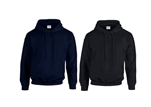 Gildan Herren Kapuzenpullover Adult 50/50. Hooded Sweat/18500, Einfarbig (L, 1x Navy + 1x Schwarz + 1x HL Kauf Notizblock) von Gildan