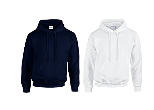 Gildan Herren Kapuzenpullover Adult 50/50. Hooded Sweat/18500, Einfarbig (L, 1x Navy + 1x Weiss + 1x HL Kauf Notizblock) von Gildan