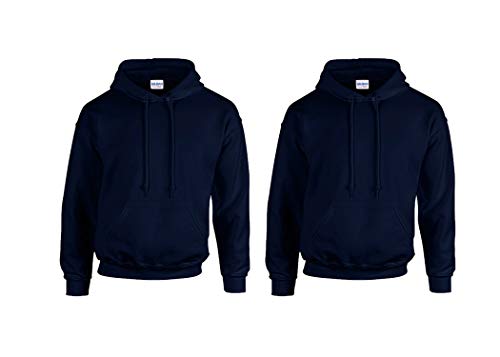 Gildan Herren Kapuzenpullover Adult 50/50. Hooded Sweat/18500, Einfarbig (L, 2er Navy + 1x HL Kauf Notizblock) von Gildan