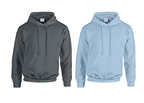 Gildan Herren Kapuzenpullover Adult 50/50. Hooded Sweat/18500, Einfarbig (M, 1x Anthrazit + 1x Light Blue + 1x HL Kauf Notizblock) von Gildan