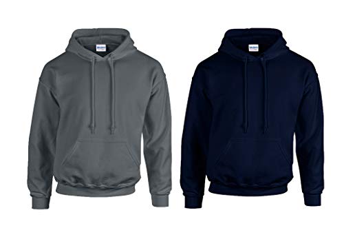 Gildan Herren Kapuzenpullover Adult 50/50. Hooded Sweat/18500, Einfarbig (M, 1x Anthrazit + 1x Navy + 1x HL Kauf Notizblock) von Gildan