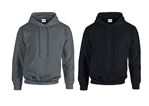 Gildan Herren Kapuzenpullover Adult 50/50. Hooded Sweat/18500, Einfarbig (M, 1x Anthrazit + 1x Schwarz + 1x HL Kauf Notizblock) von Gildan