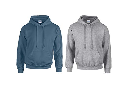 Gildan Herren Kapuzenpullover Adult 50/50. Hooded Sweat/18500, Einfarbig (S, 1x Indigo + 1x Sportgrey + 1x HL Kauf Notizblock) von Gildan