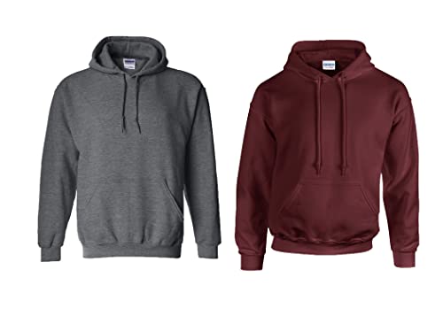 gildan Herren Kapuzenpullover Adult 50/50. Hooded Sweat/18500, Einfarbig (XL, 1x Graphit + 1x Maroon + 1x HL Kauf Notizblock) von gildan
