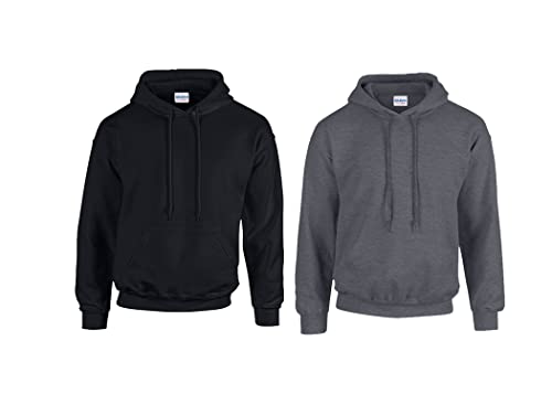 Gildan Herren Kapuzenpullover Adult 50/50. Hooded Sweat/18500, Einfarbig (XL, 1x Schwarz + 1x Dark Heather + 1x HL Kauf Notizblock) von Gildan