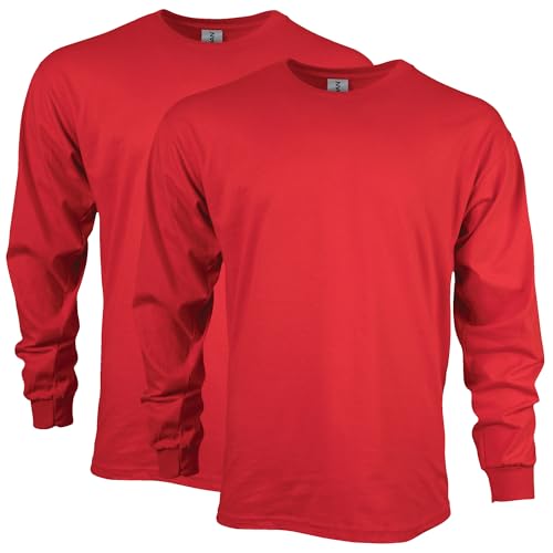 Gildan Herren Ultra Cotton Langarm Style G2400, Multipack T-Shirt, Rot (2er-Pack), L von Gildan