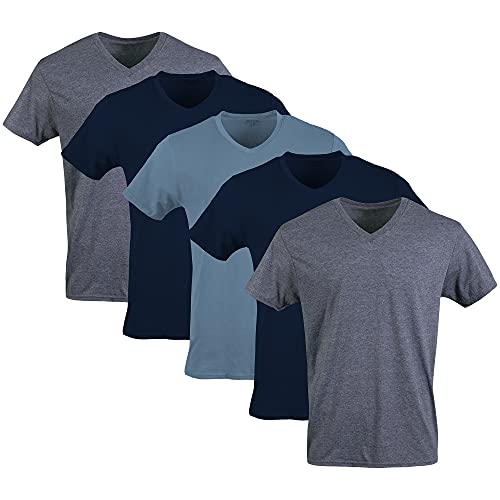 Gildan Herren V-Ausschnitt T-Shirts Multipack Style G1103 Unterwäsche, Marineblau/Heather Navy/Indigo Blue (5er-Pack), L von Gildan