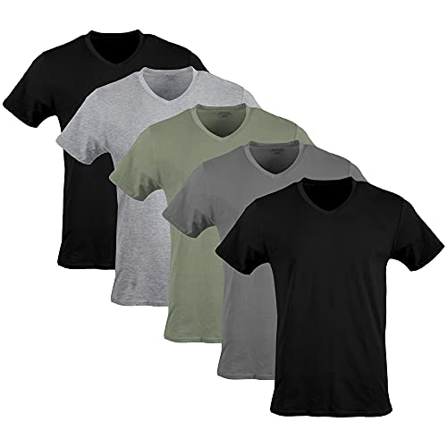 Gildan Herren V-Ausschnitt T-Shirts Multipack Style G1103 Unterwäsche, Schwarz/Sportgrau/Anthrazit/Militärgrün (5er-Pack), Klein von Gildan