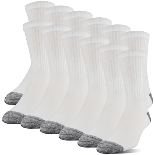 Gildan Herren Halbkissen Mid-Crew Polyester, 12er-Pack Socken, Weiss/opulenter Garten, Shoe Size: 6-12 von Gildan