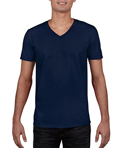 GILDAN Herren Soft Style V-Neck T-Shirt, blau (Marineblau), L von Gildan