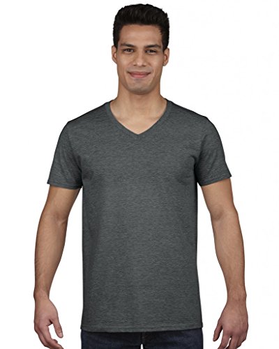 GILDAN Herren Weiches V-Ausschnitt T-Shirt, Grau (Dark Heather), L von Gildan