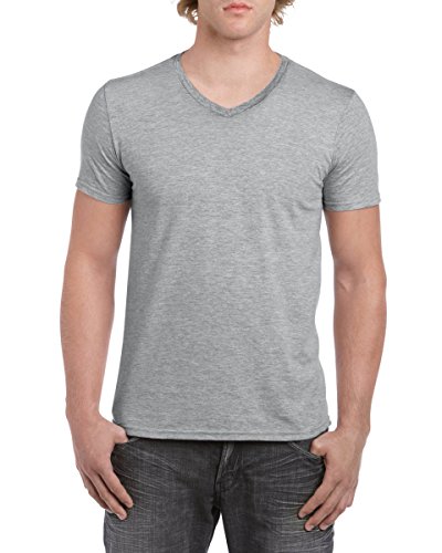 GILDAN Herren Soft Style V-Neck T-Shirt, Grau (Rs Sport Grey), XXL von Gildan